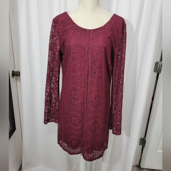 Speechless Womens Red Lace Overlay Scoop Neck Shift Dress - Picture 5 of 10